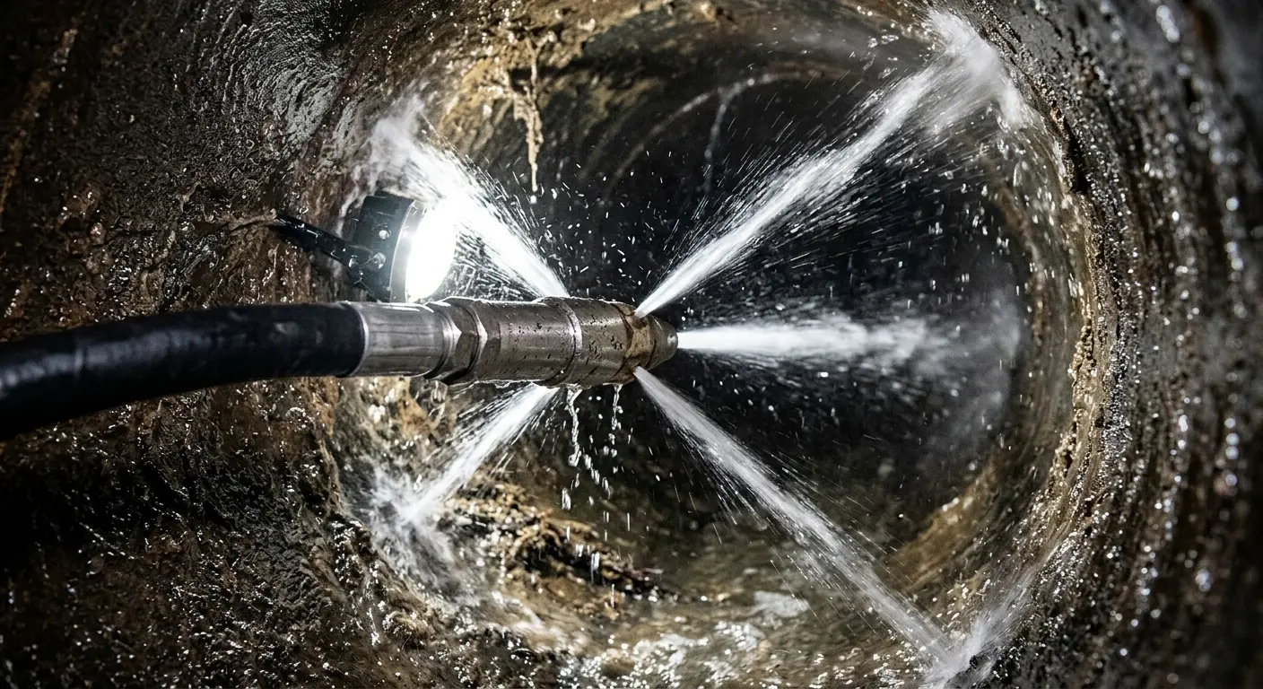 High-pressure hydro jetting nozzle cleaning sewer pipe for Storm Drain Cleaning in Monroe
